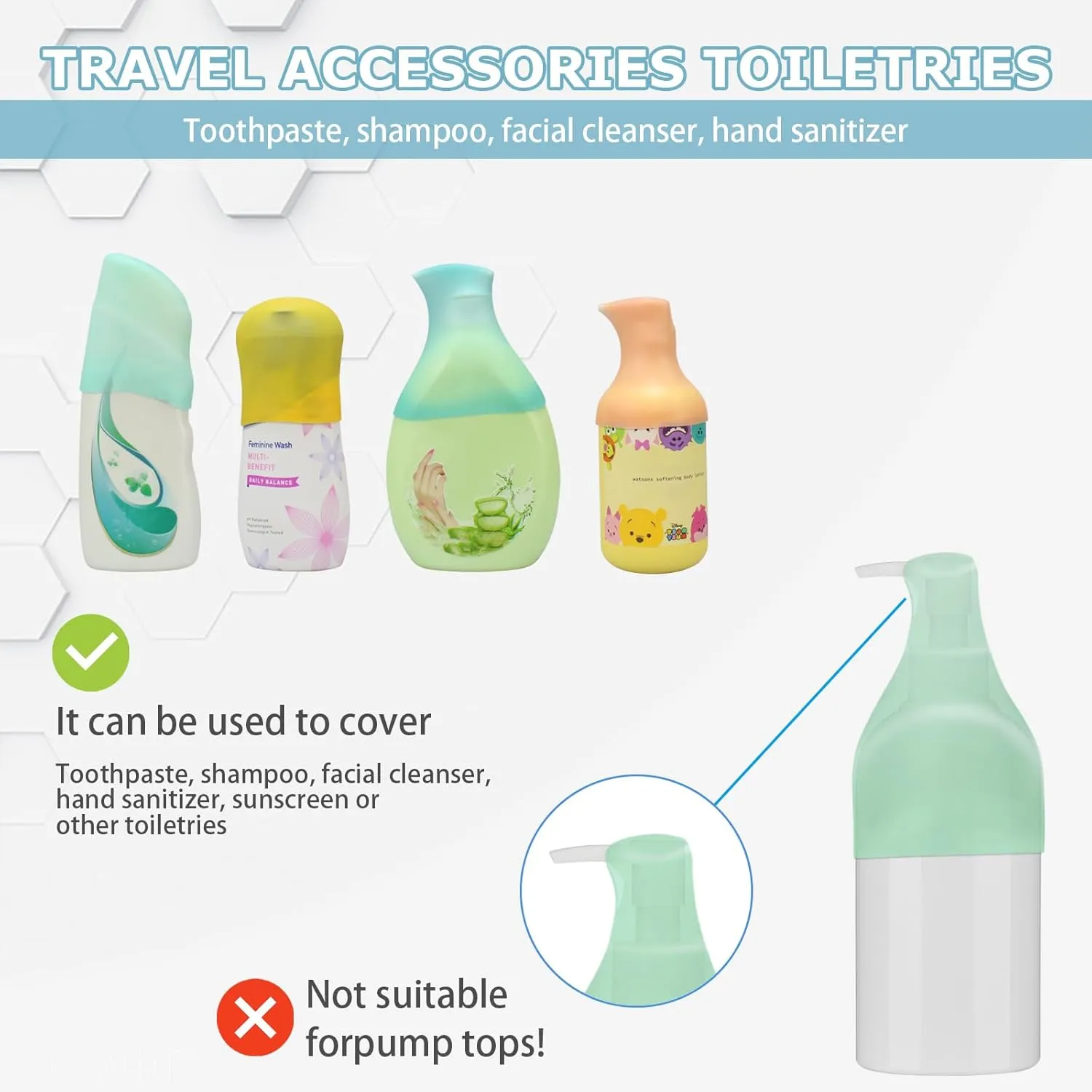 5 Pack Silicone Bottle Covers, Travel Essentials for Women Men, Travel Size Toiletries, Cruise Ship Essentials, Accessories Luggage, Travel Must Haves, Elastic Sleeves for Leak Proofing