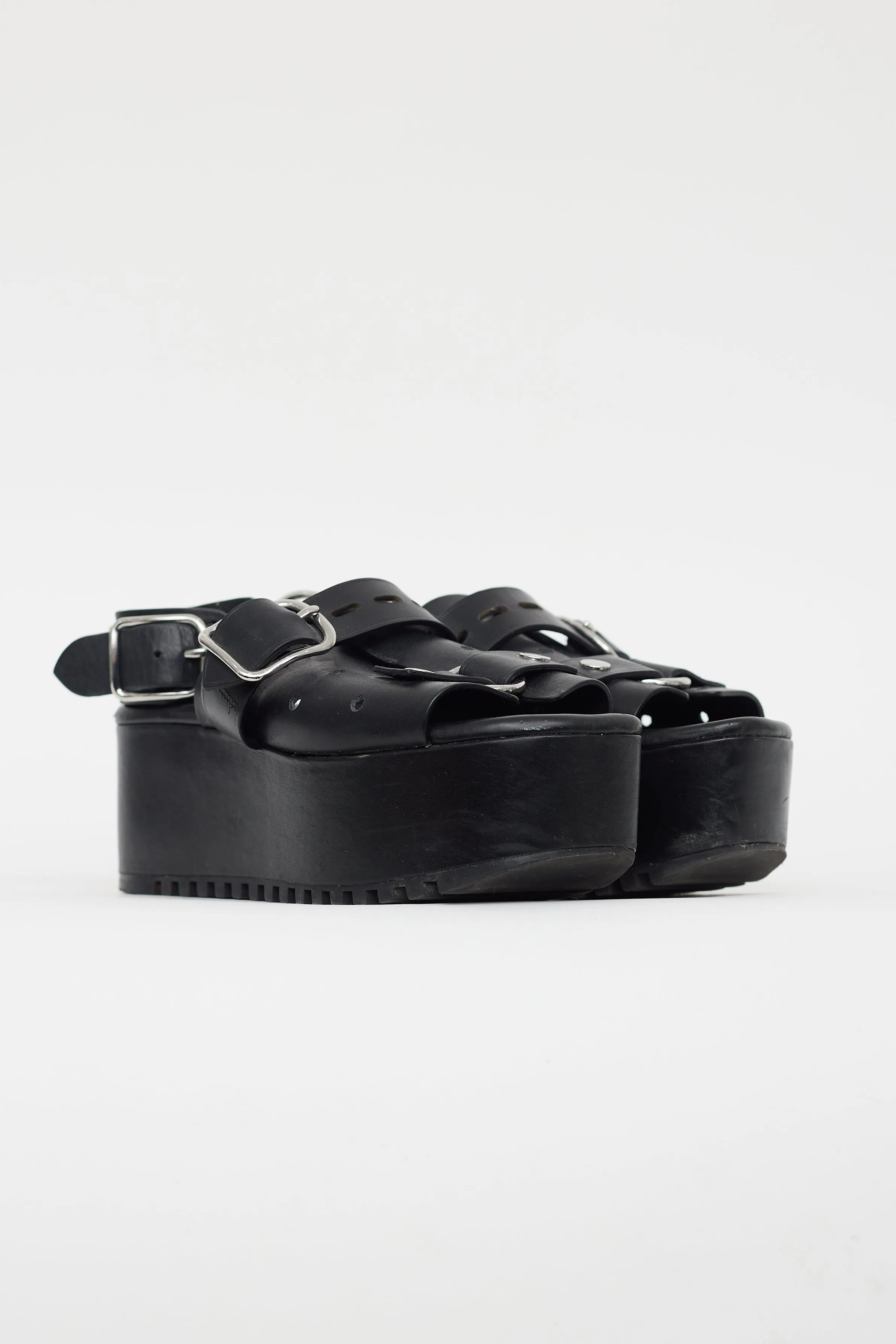 Black Leather High Platform Sandal