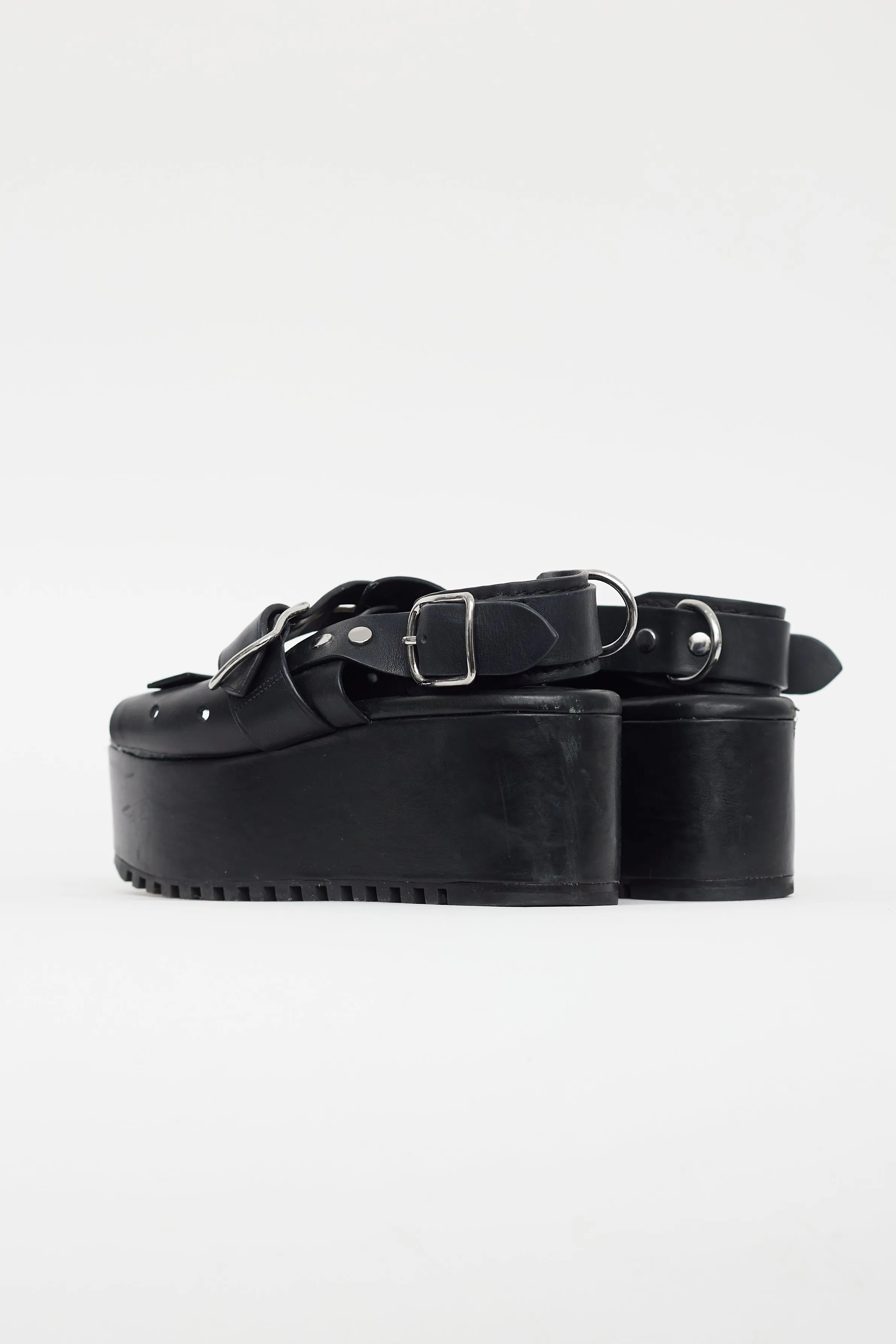 Black Leather High Platform Sandal