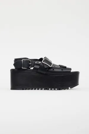Black Leather High Platform Sandal