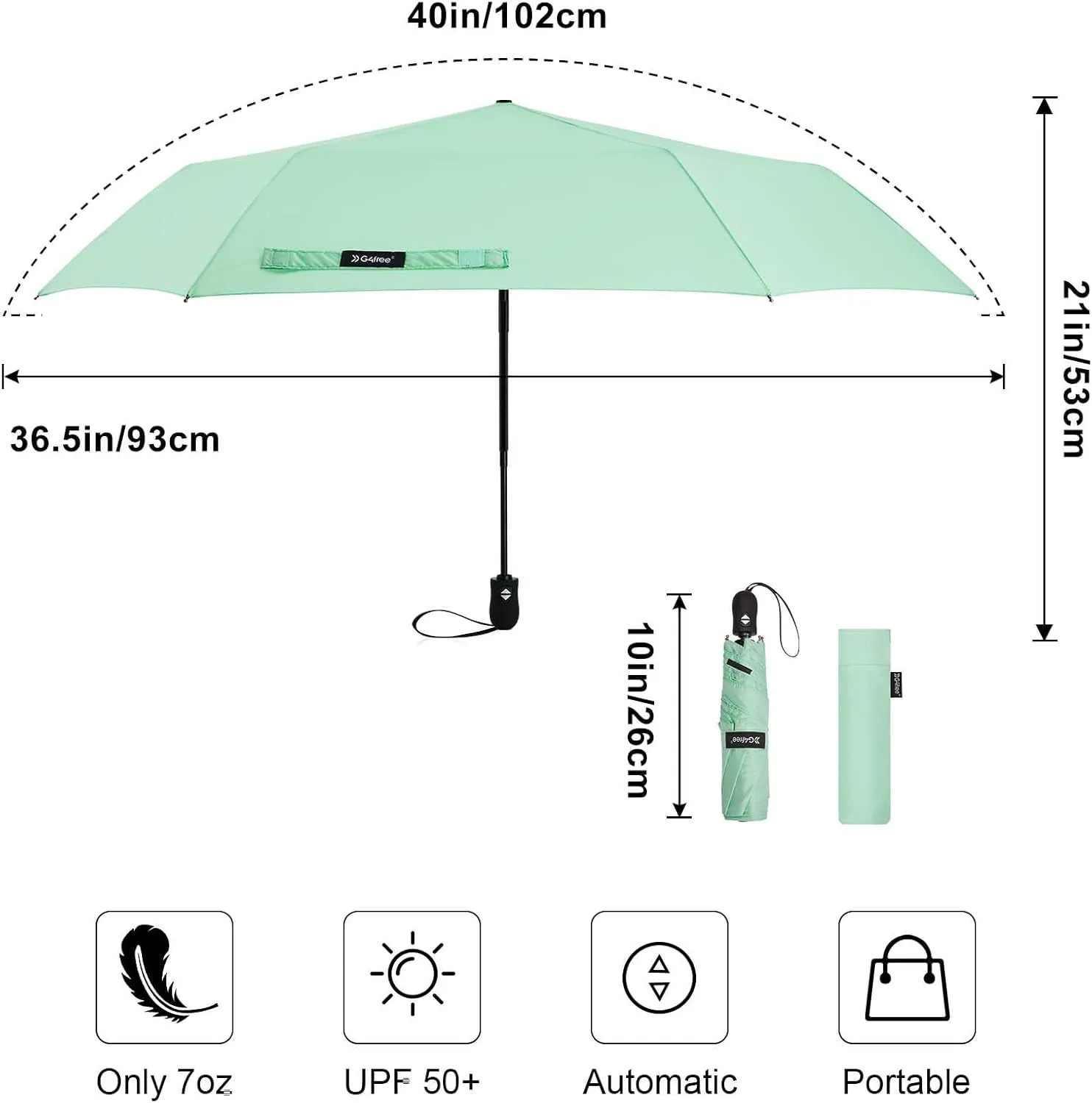 G4Free Travel Umbrella Ultralight UPF 50  UV Protection Compact Umbrella Super Slim Small Mini Automatic Open and Close
