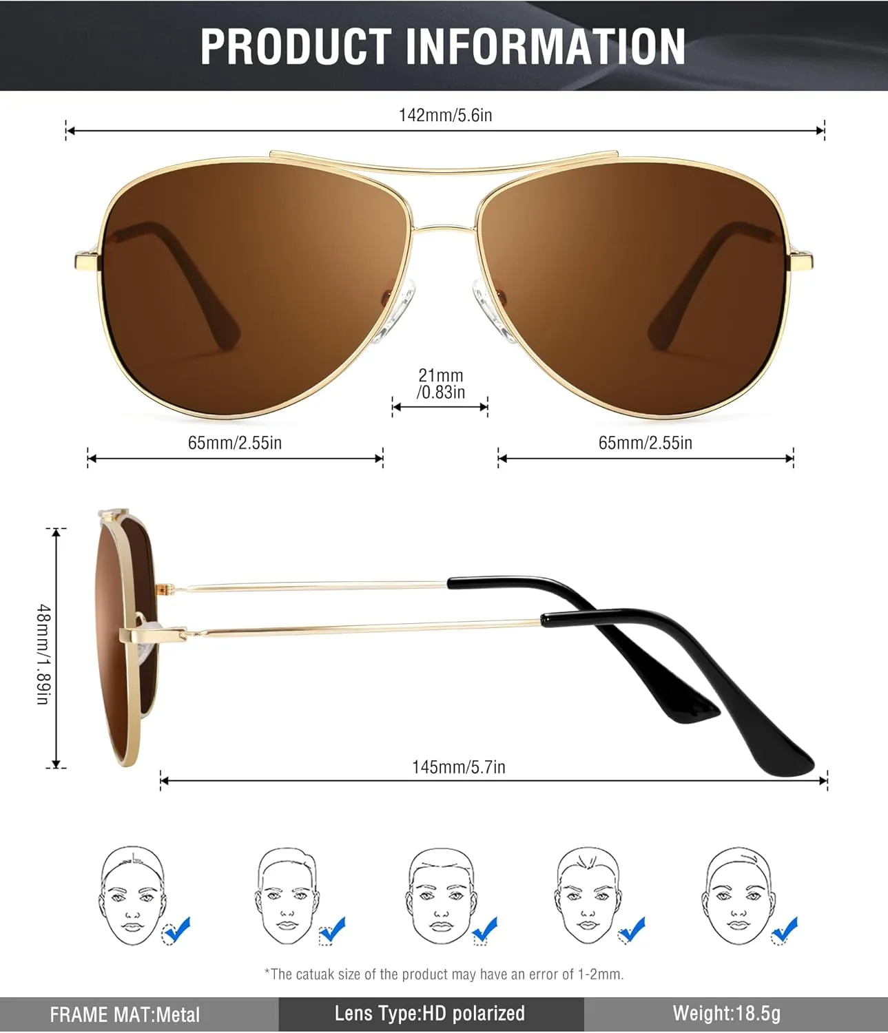 KALIYADI Polarized Aviator-Sunglasses-for-Men Women Mens-Sunglasses: Lightweight Polit Sun Glasses Upgraded UV400 for Driving
