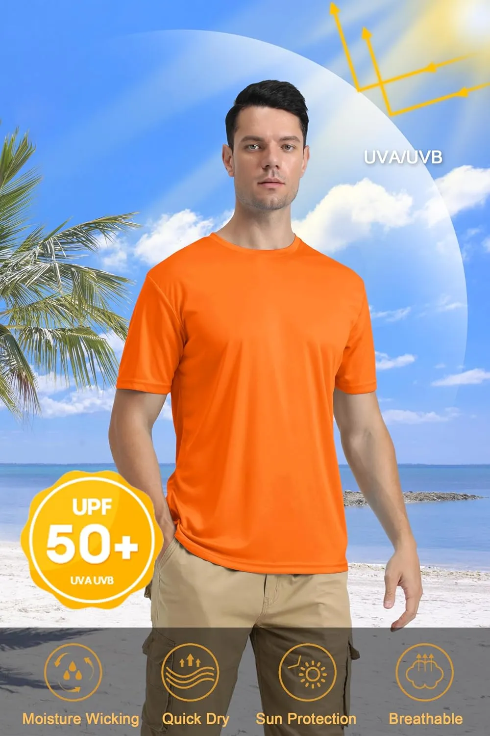 KEFITEVD Men's Short Sleeve UPF 50  Sun Protection Shirts Quick Dry Rashguard Swim Shirt SPF Workout Fishing Athletic T-Shirt