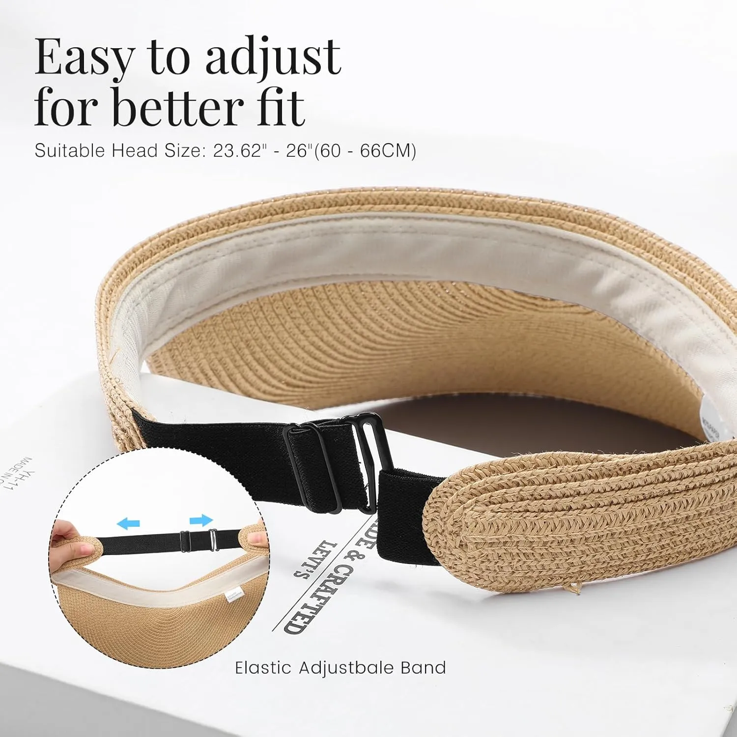 Sun Visor Hats for Women, Wide Brim Straw Beach Ponytail Hats, UPF 50  Summer Adjustable Packable Foldable Topless Hat