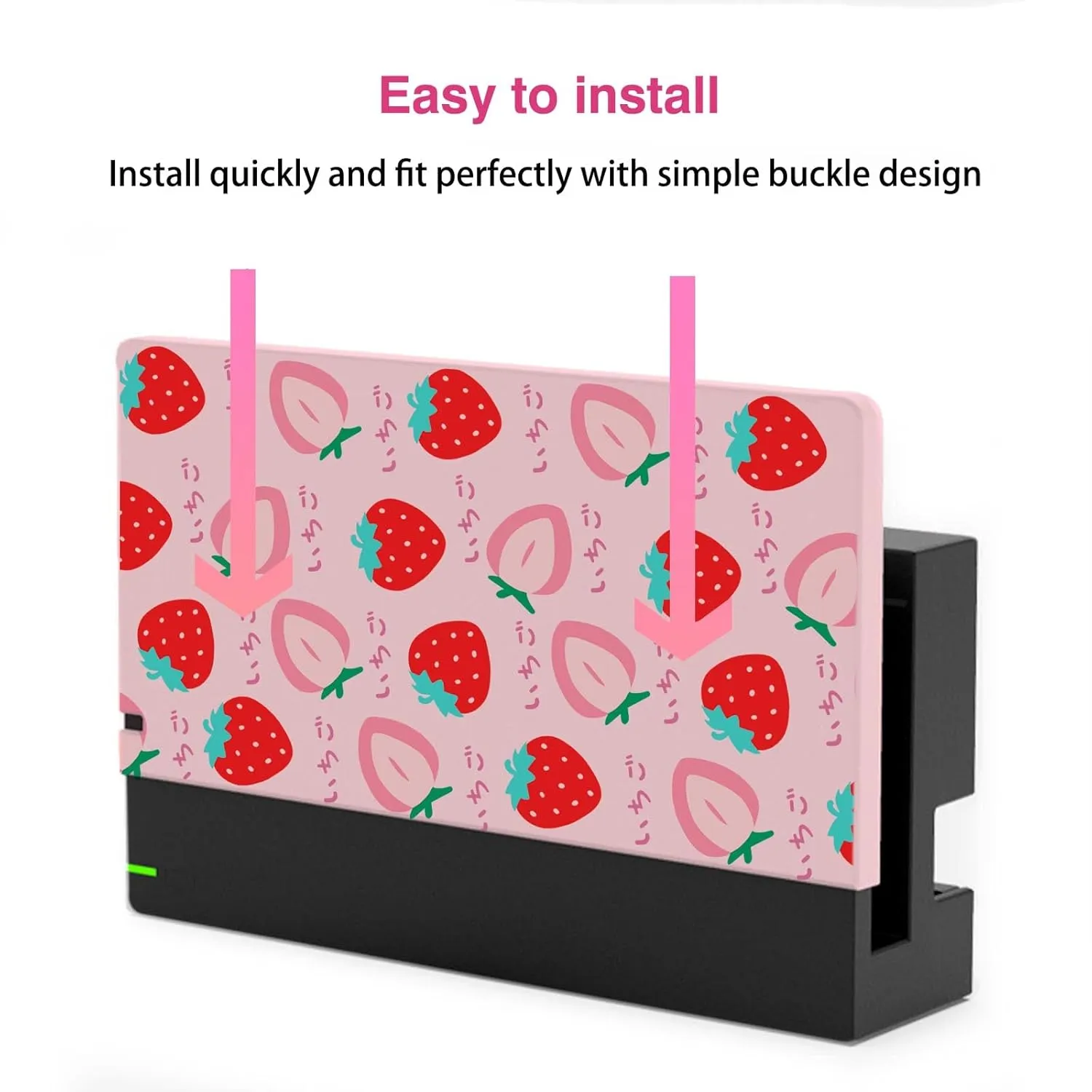 TIKOdirect Custom Faceplate Cover for Nintendo Switch Charging Dock, Hard PC Slim Shell Anti-Scratch [No Screwdriver Installation] for NS Docking Station, Strawberry