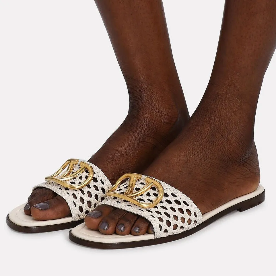 Valentino Garavani White VLogo Slide Sandals