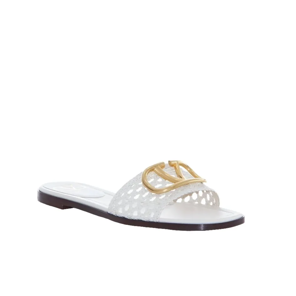 Valentino Garavani White VLogo Slide Sandals