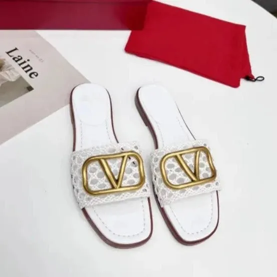 Valentino Garavani White VLogo Slide Sandals